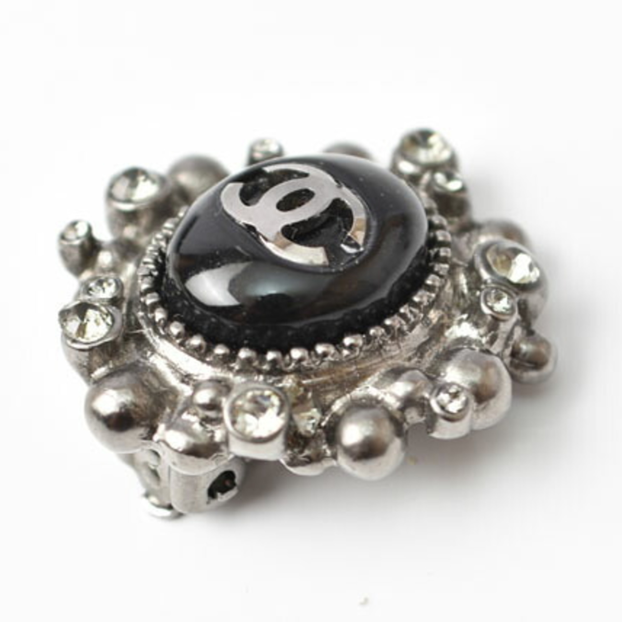 CHANEL Earrings Coco Mark CC Rhinestone Gunmetal Black