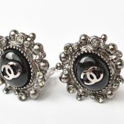 CHANEL Earrings Coco Mark CC Rhinestone Gunmetal Black