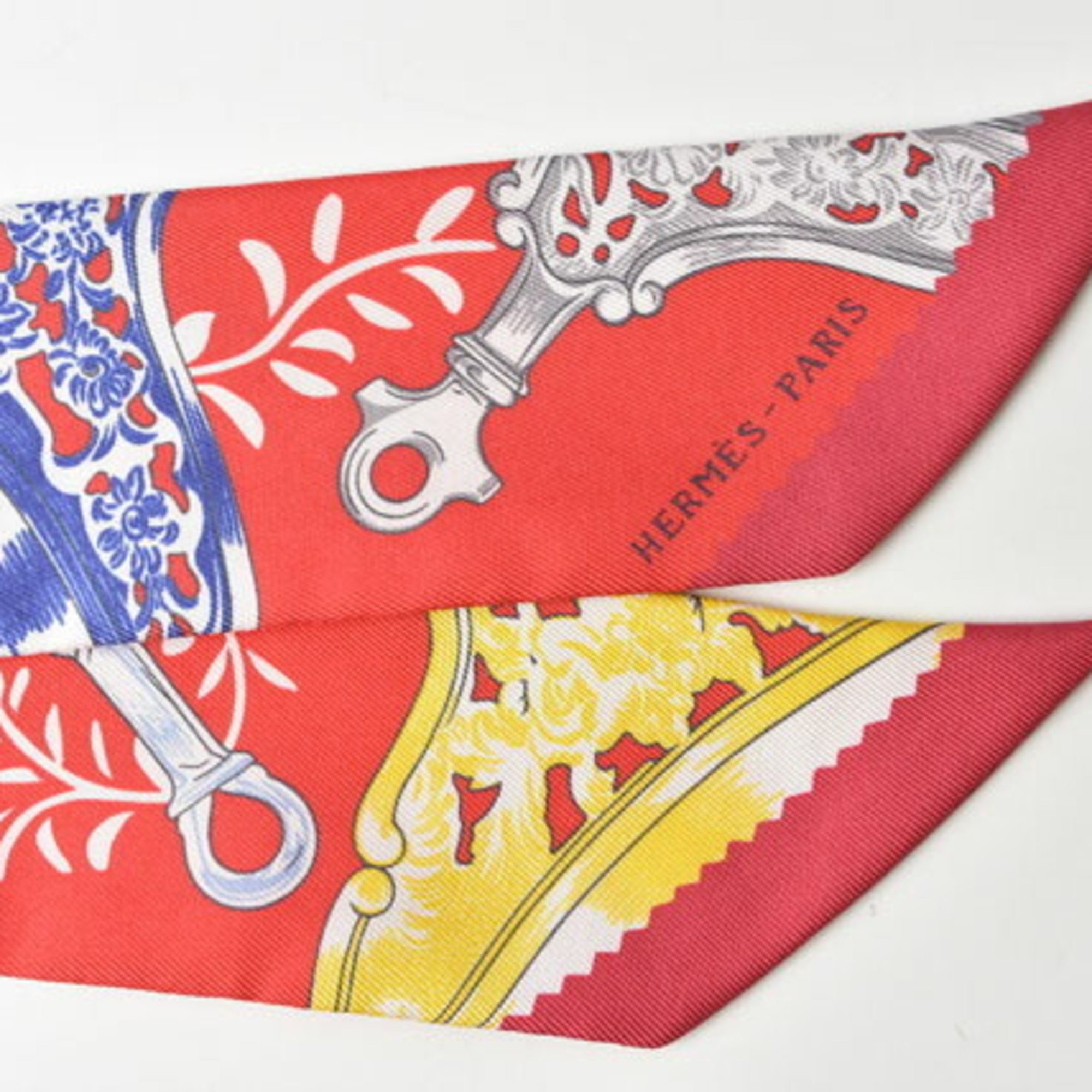 Hermes Twilly Scarf Muffler HERMES Silk Twill Rouge Blue