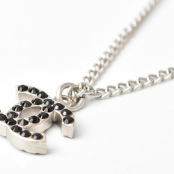 CHANEL Necklace Pendant Coco Mark CC Double-Sided Rhinestone Black Silver