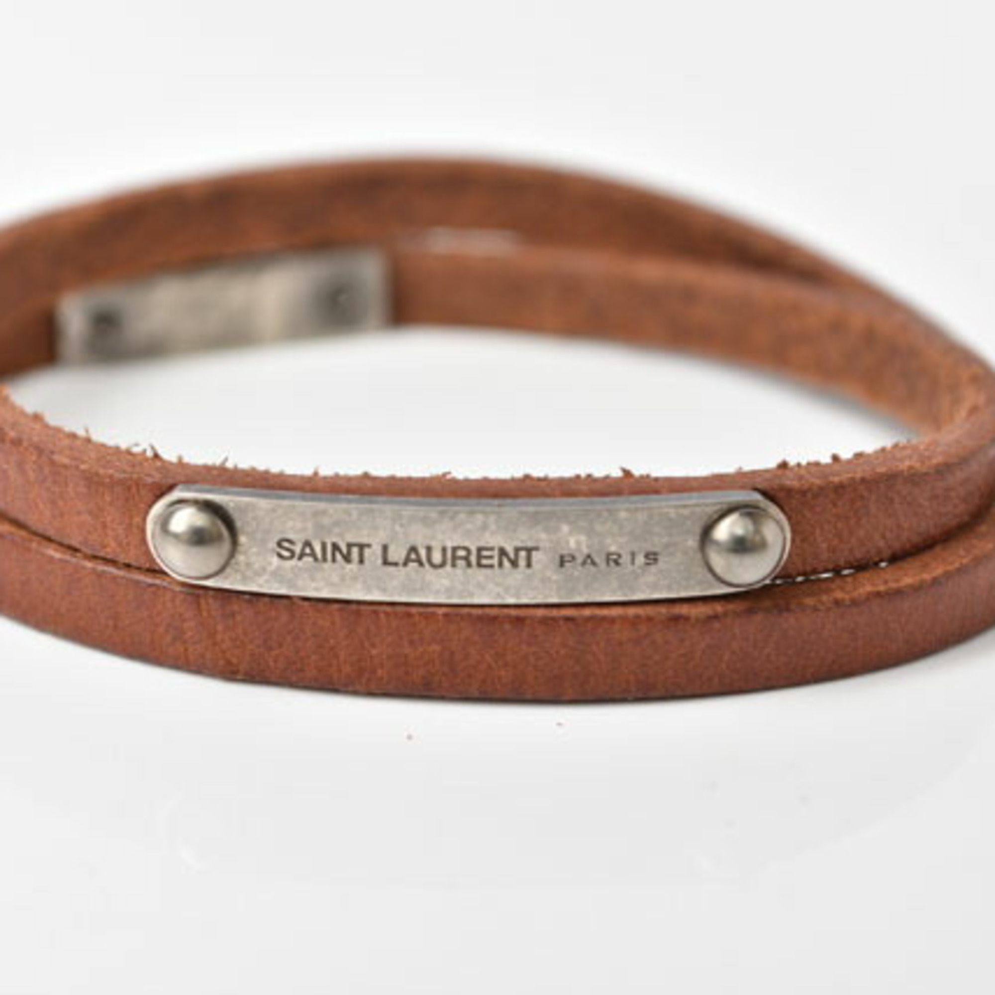 Saint Laurent Bangle Bracelet SAINT LAURENT Leather Strap Silver