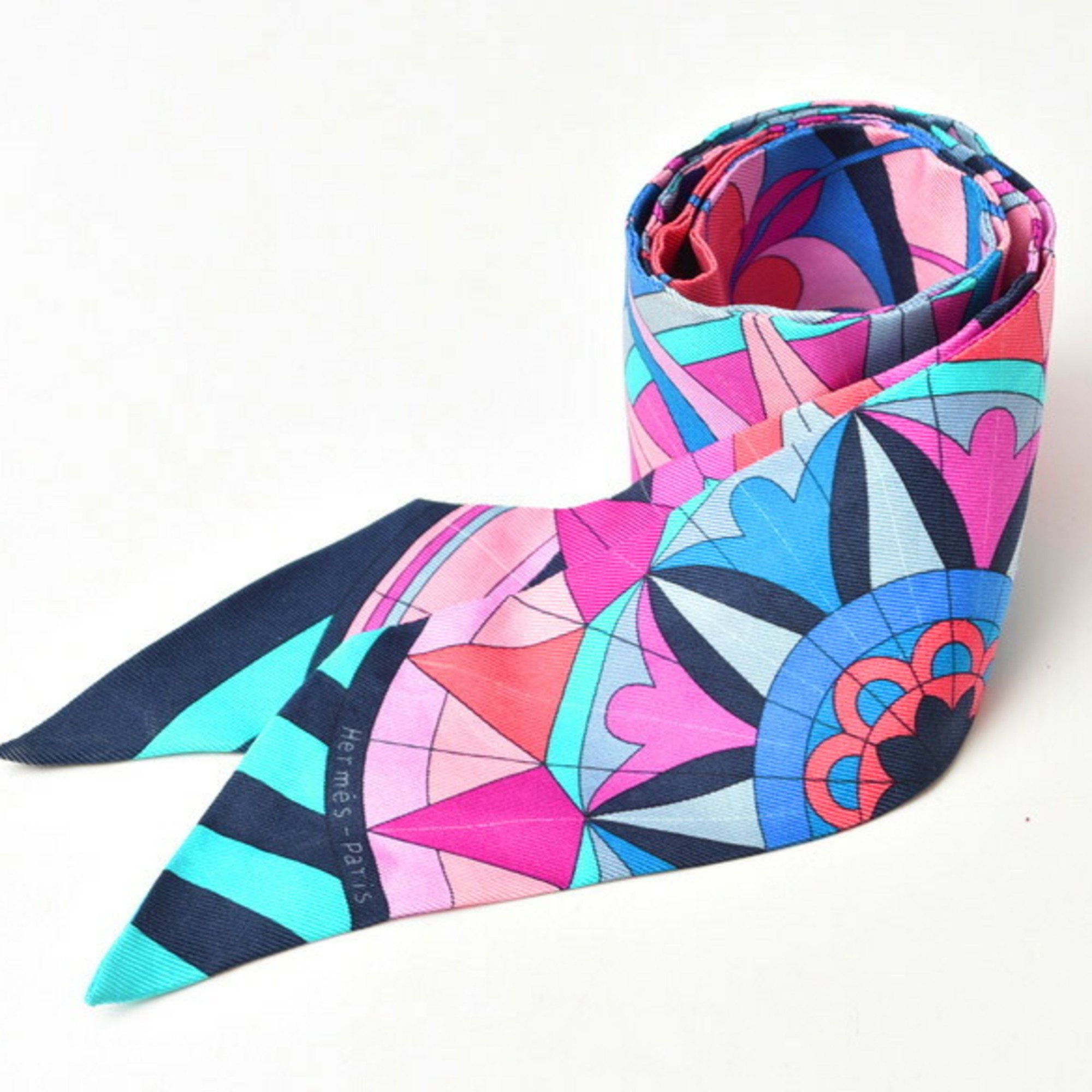 Hermes Twilly Scarf Muffler HERMES Silk Twill Pink Red Blue Multi