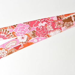 Hermes Twilly Scarf Muffler HERMES Silk Twill Flower Carriage Motif Pink Multi