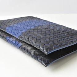 Bottega Veneta Clutch Bag Second BOTTEGA VENETA Document Case with Strap Intrecciato Black Blue