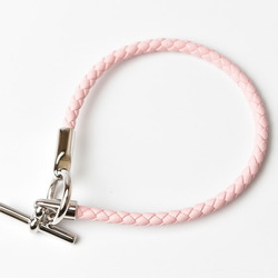 Hermes Bangle Bracelet HERMES Grennan Leather Metal Rose Sakura Silver
