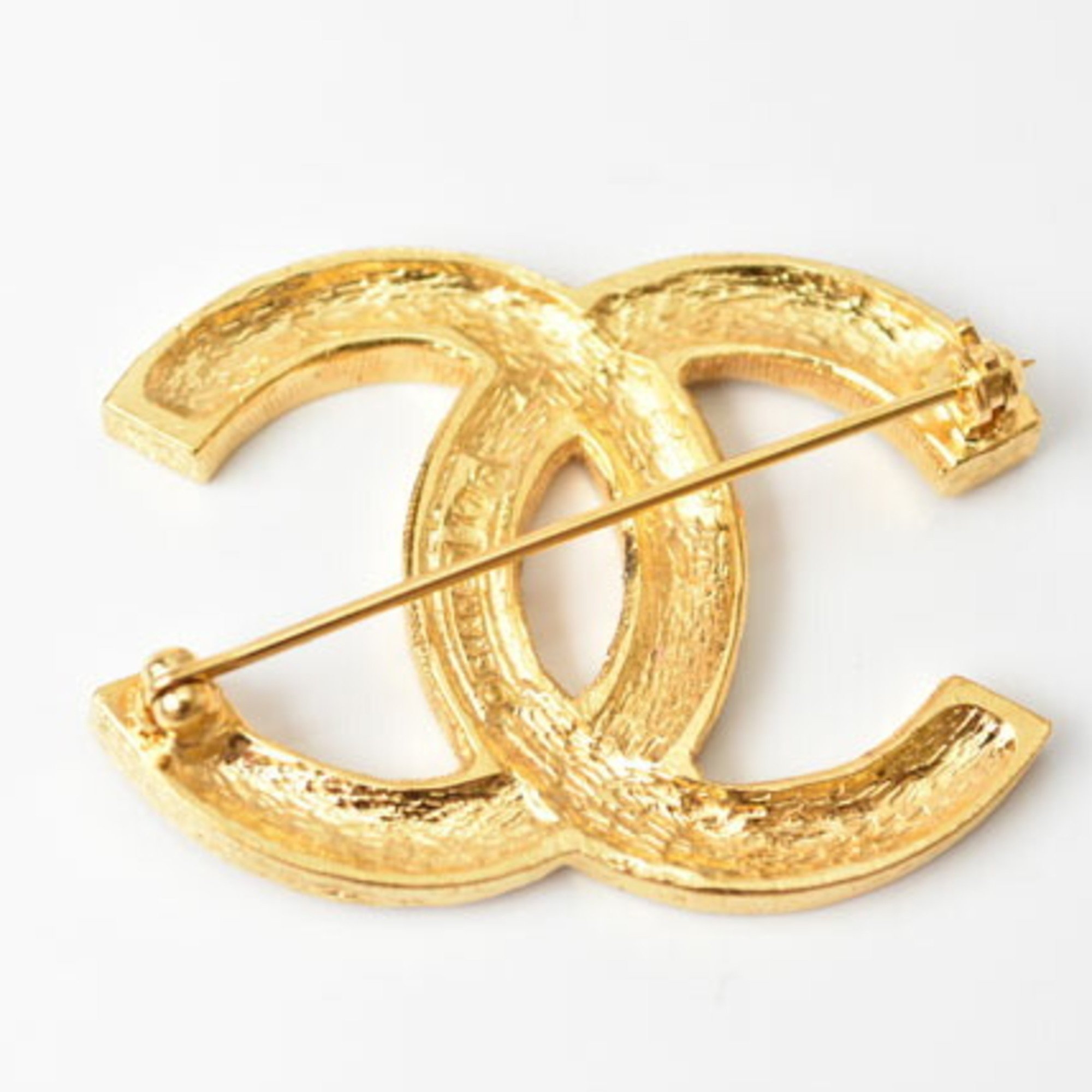 CHANEL brooch pin here mark rhinestone gold