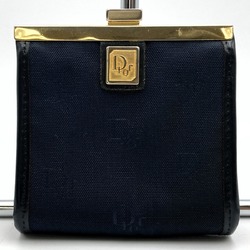 Christian Dior Coin Case Wallet Clasp Mini Navy Gold Nylon Ladies Fashion Accessory USED