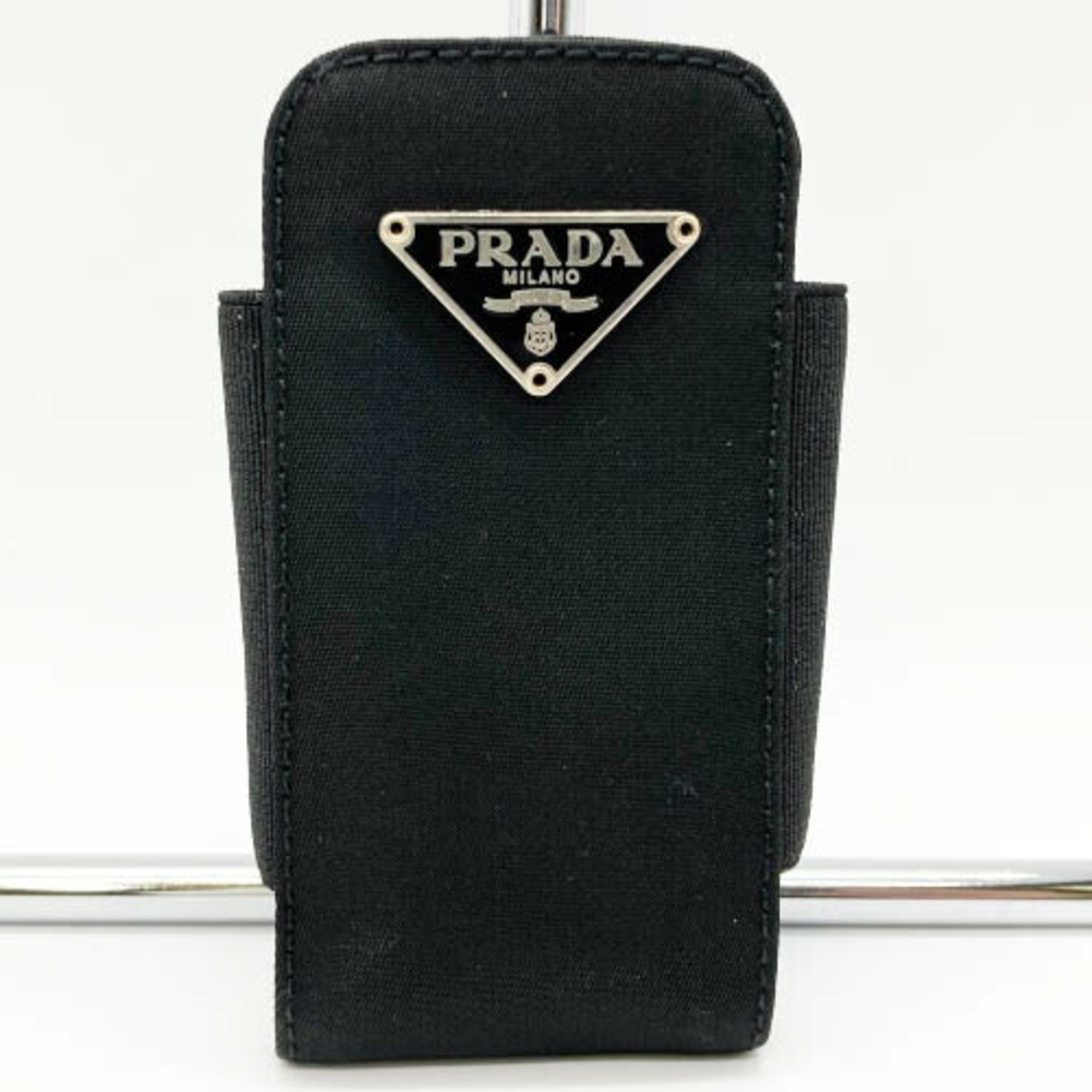 PRADA Prada accessory case necklace strap neck with triangular plate black nylon men's women's USED