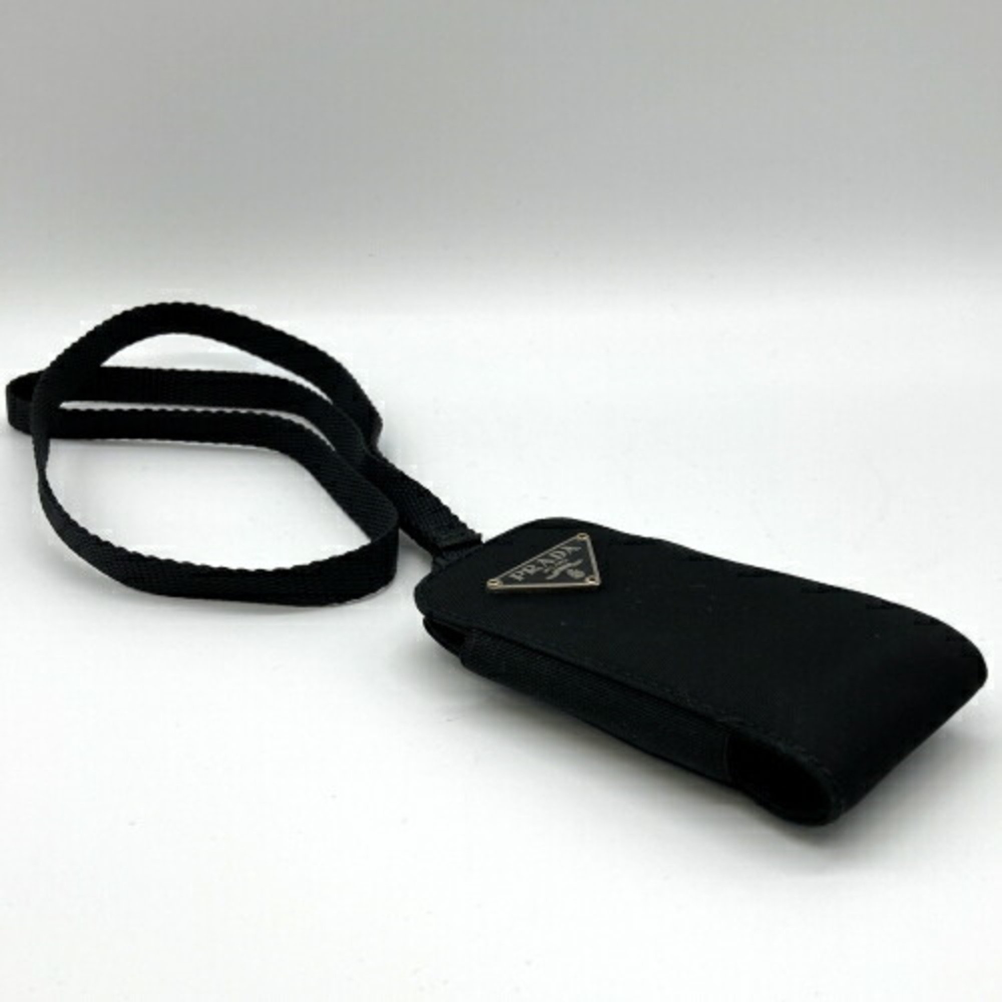 PRADA Prada accessory case necklace strap neck with triangular plate black nylon men's women's USED