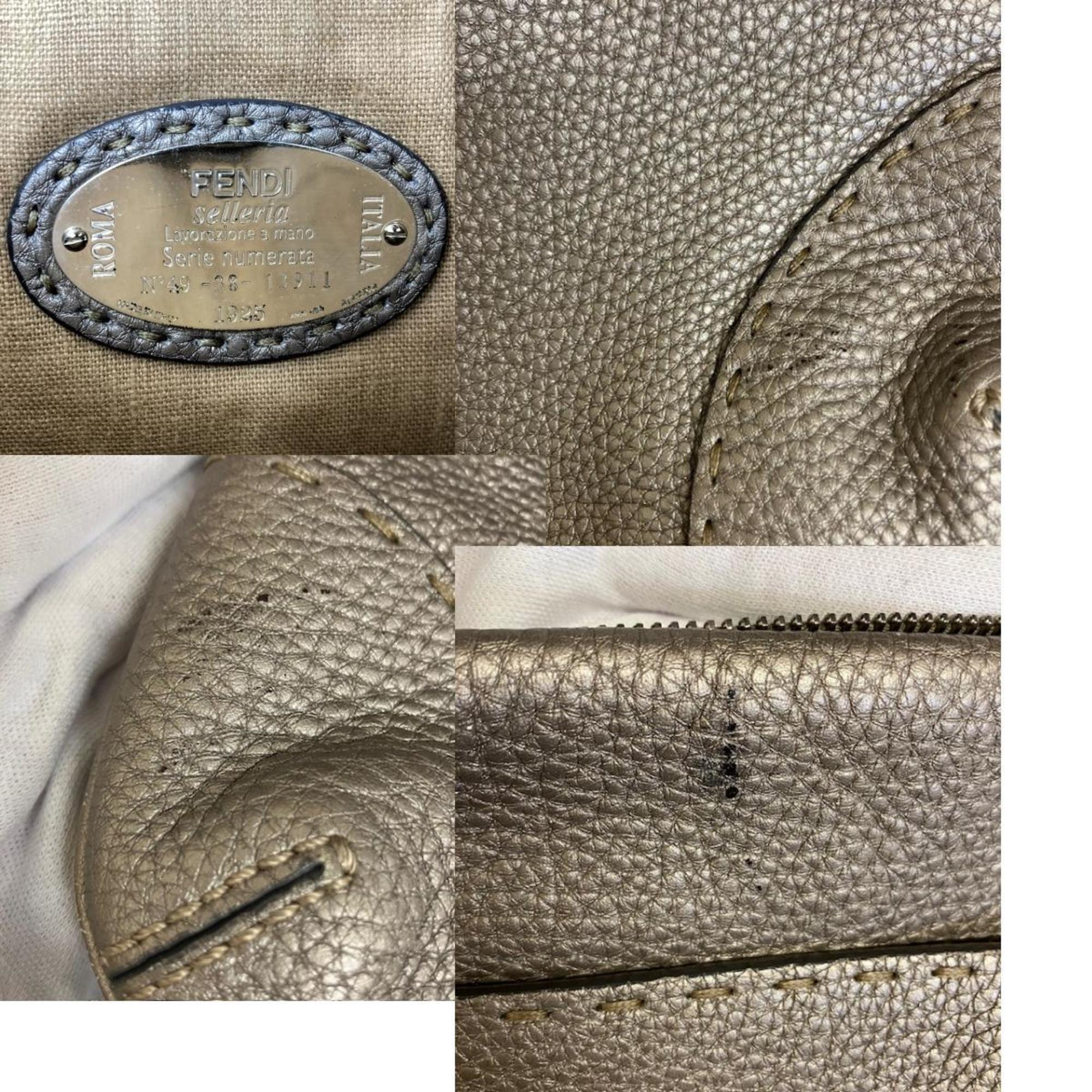 FENDI Selleria Shoulder Bag Crossbody Gray Silver Leather Ladies Men's Fashion USED