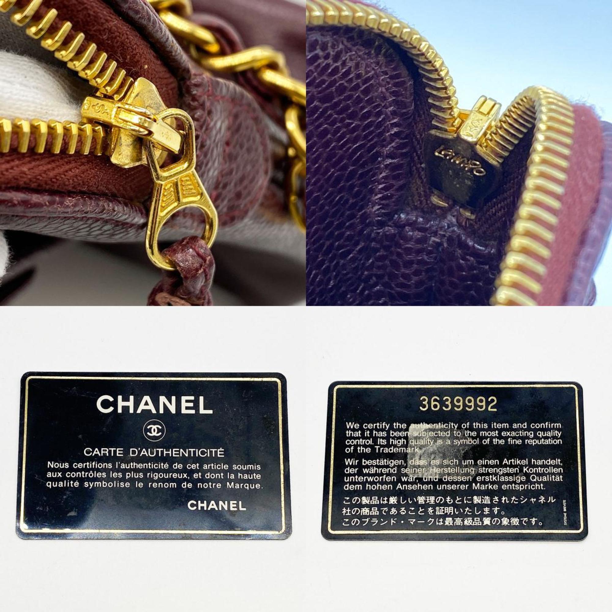 CHANEL Chain bag shoulder here mark purple red gold hardware caviar skin ladies fashion USED
