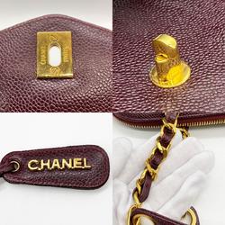 CHANEL Chain bag shoulder here mark purple red gold hardware caviar skin ladies fashion USED