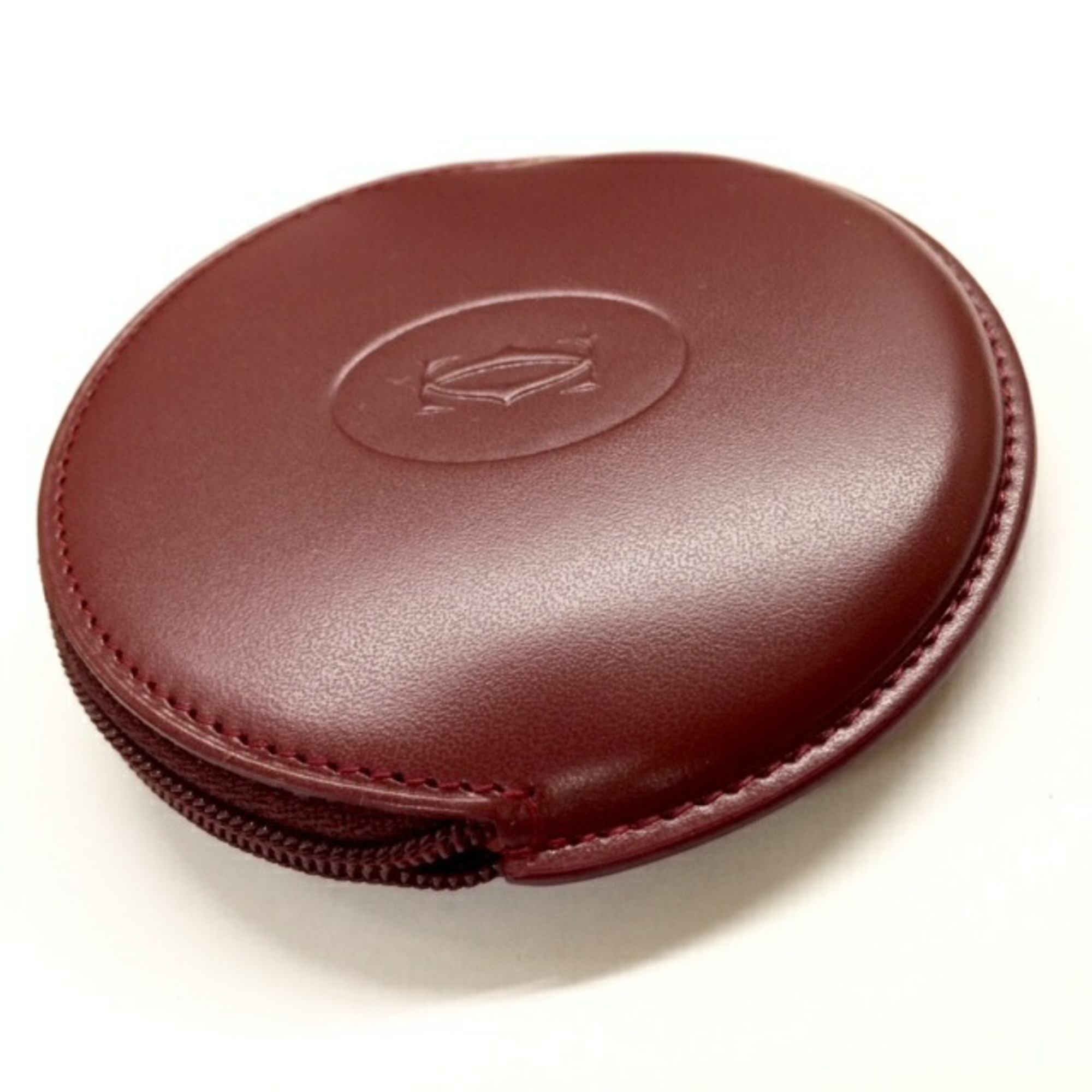 CARTIER Mustline Coin Case Wallet Mini Bordeaux Red Leather Ladies Men's Fashion Accessories USED