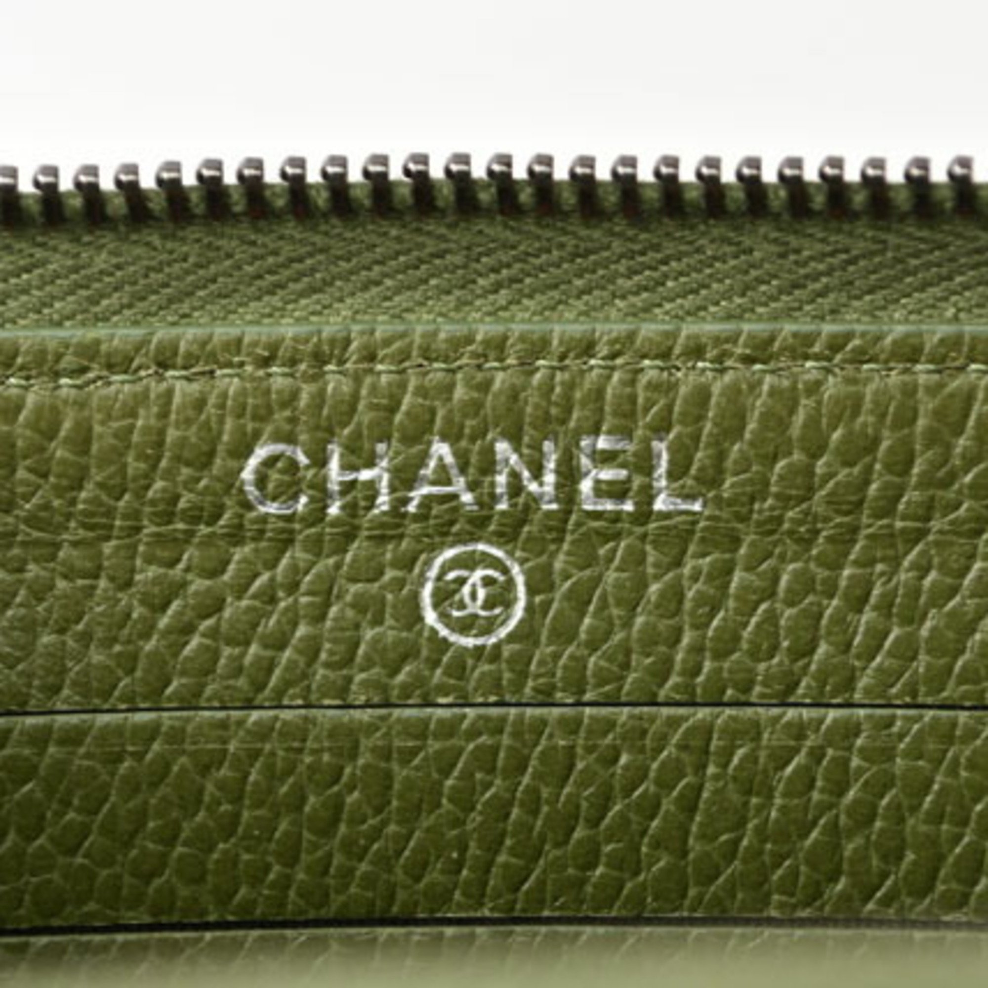 CHANEL Wallet Round Medium Quilted Matelasse Caviar Skin Moss Green