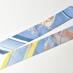 Hermes Twilly Scarf Muffler HERMES Silk Twill Carriage Motif Light Blue Yellow