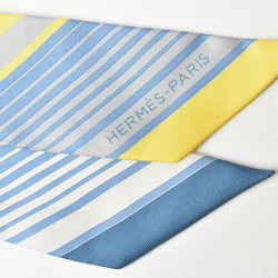 Hermes Twilly Scarf Muffler HERMES Silk Twill Carriage Motif Light Blue Yellow