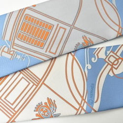 Hermes Twilly Scarf Muffler HERMES Silk Twill Carriage Motif Light Blue Yellow