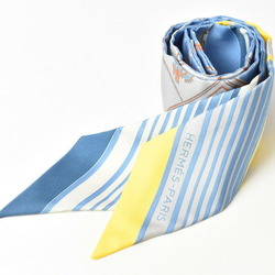 Hermes Twilly Scarf Muffler HERMES Silk Twill Carriage Motif Light Blue Yellow