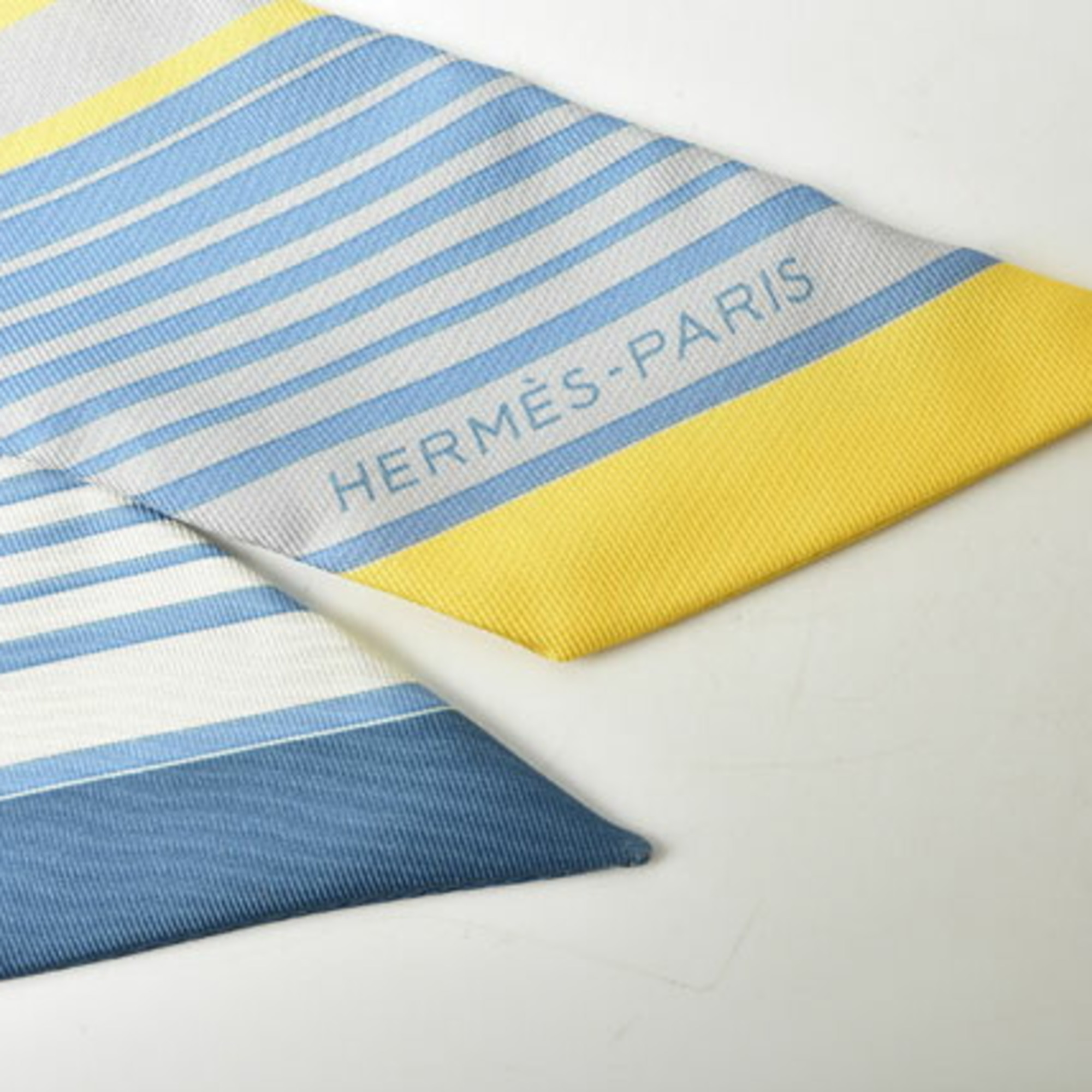 Hermes Twilly Scarf Muffler HERMES Silk Twill Carriage Motif Light Blue Yellow