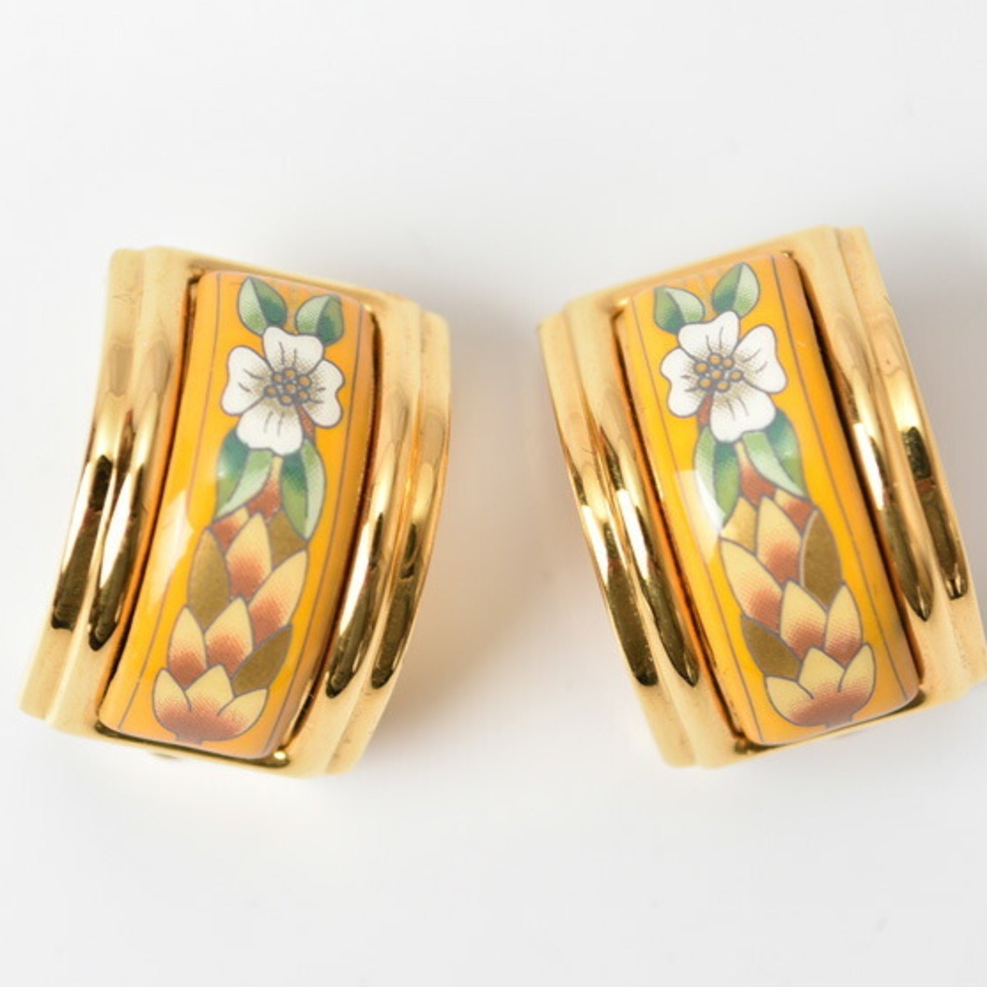 Hermes earrings HERMES enamel cloisonné flower motif yellow gold