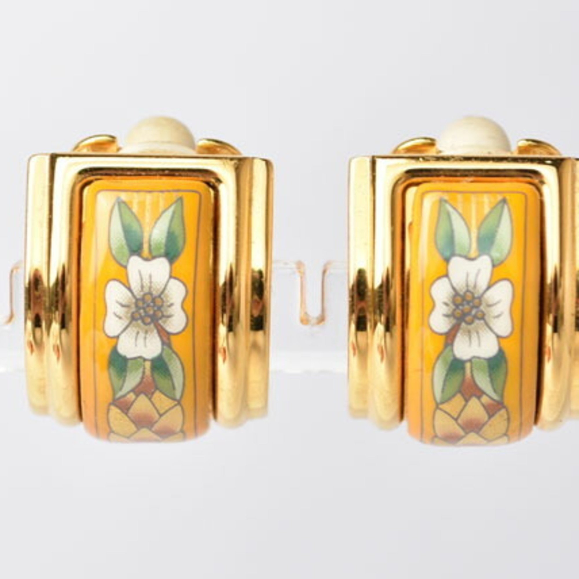 Hermes earrings HERMES enamel cloisonné flower motif yellow gold