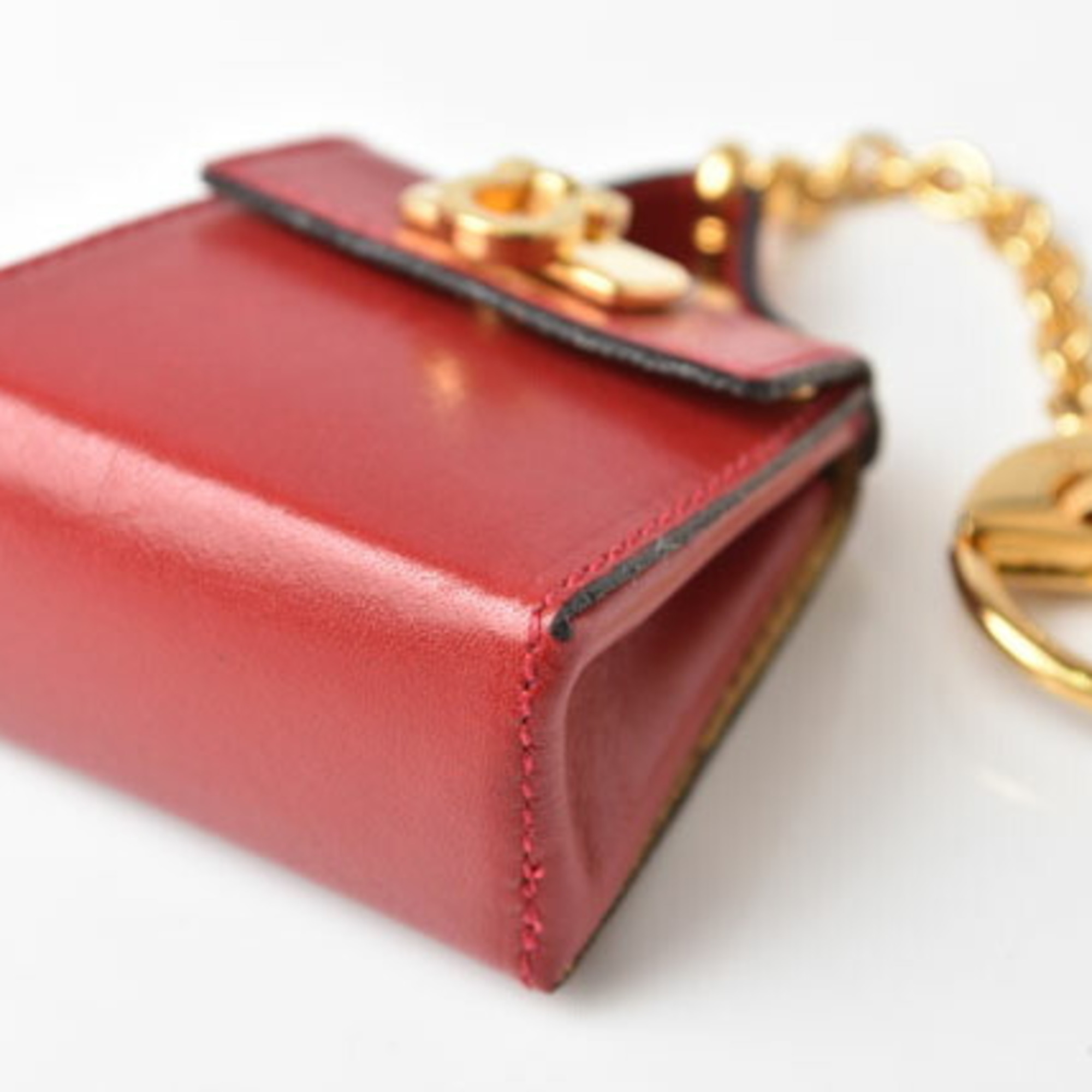 Salvatore Ferragamo Keyring Keychain Charm Gancini Bag Motif Dark Red Gold 225641