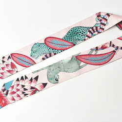 Hermes Twilly Scarf Muffler HERMES Silk Twill Animal Motif Pink Light Blue