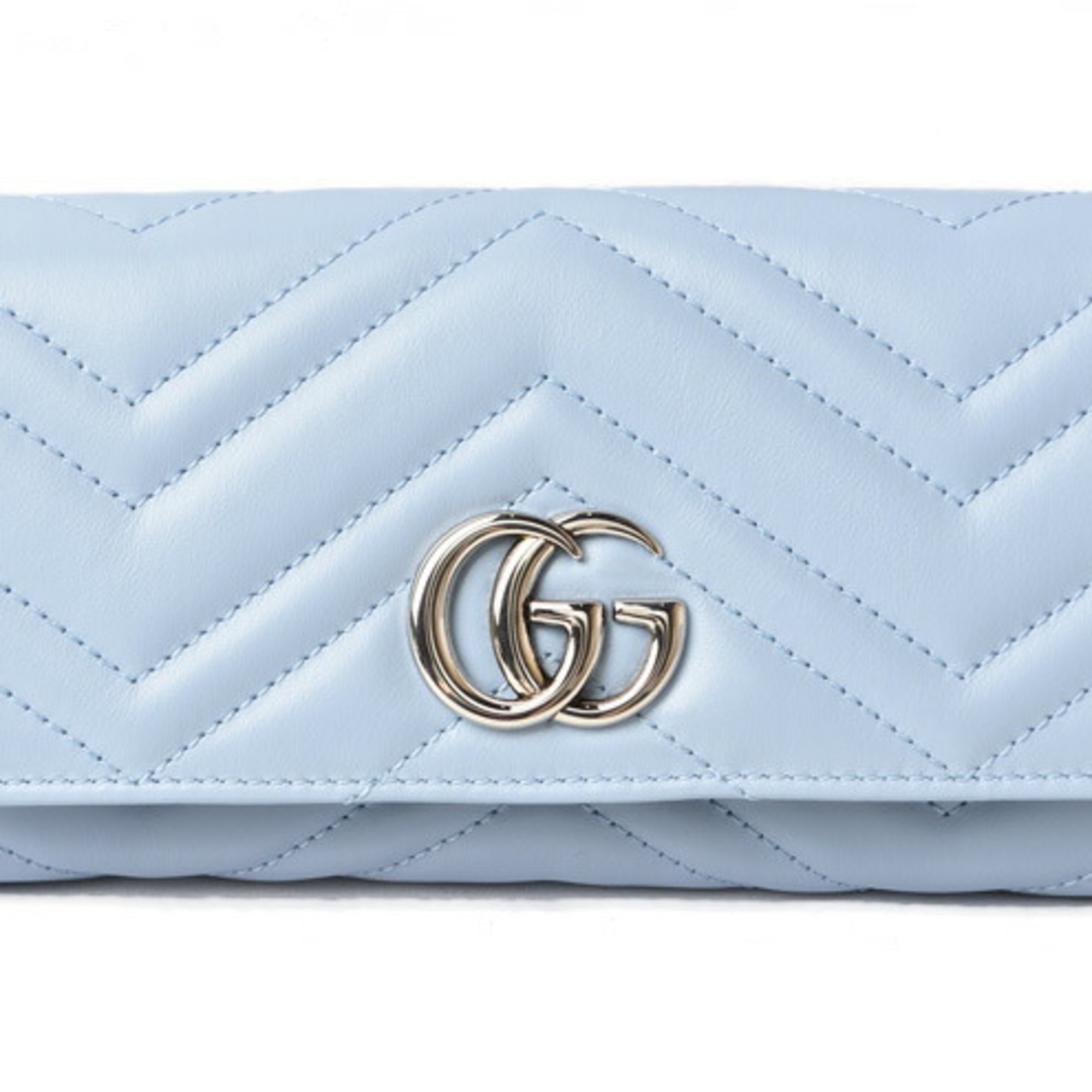 Gucci Wallet GUCCI Long Continental GG MARMONT Marmont Light Blue Chevron Quilted Leather 443436