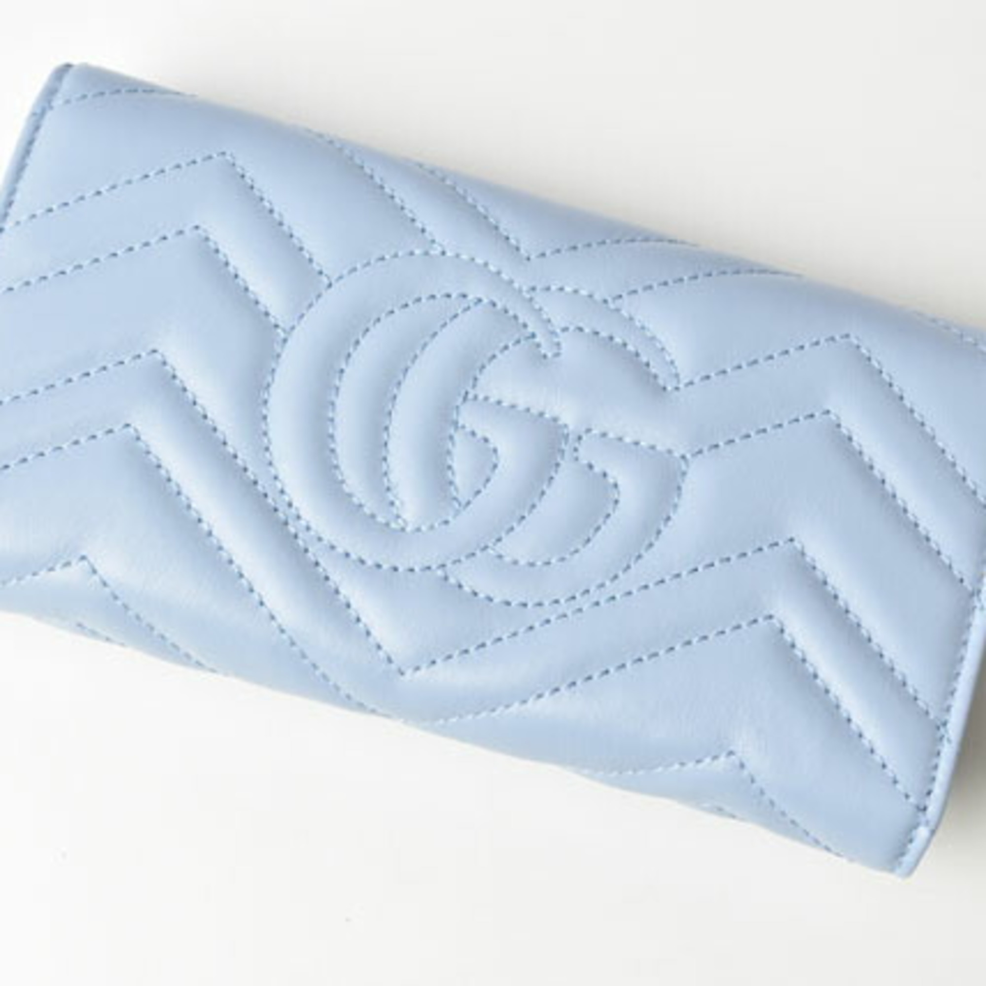 Gucci Wallet GUCCI Long Continental GG MARMONT Marmont Light Blue Chevron Quilted Leather 443436