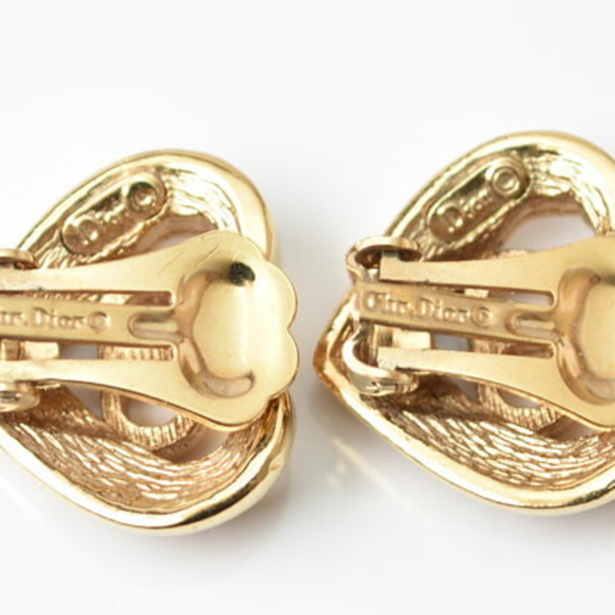 Christian Dior Earrings Heart Motif Rhinestone Gold
