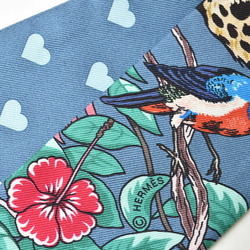 Hermes Twilly Scarf Muffler HERMES Silk Twill Animal Heart Motif Blue Multi