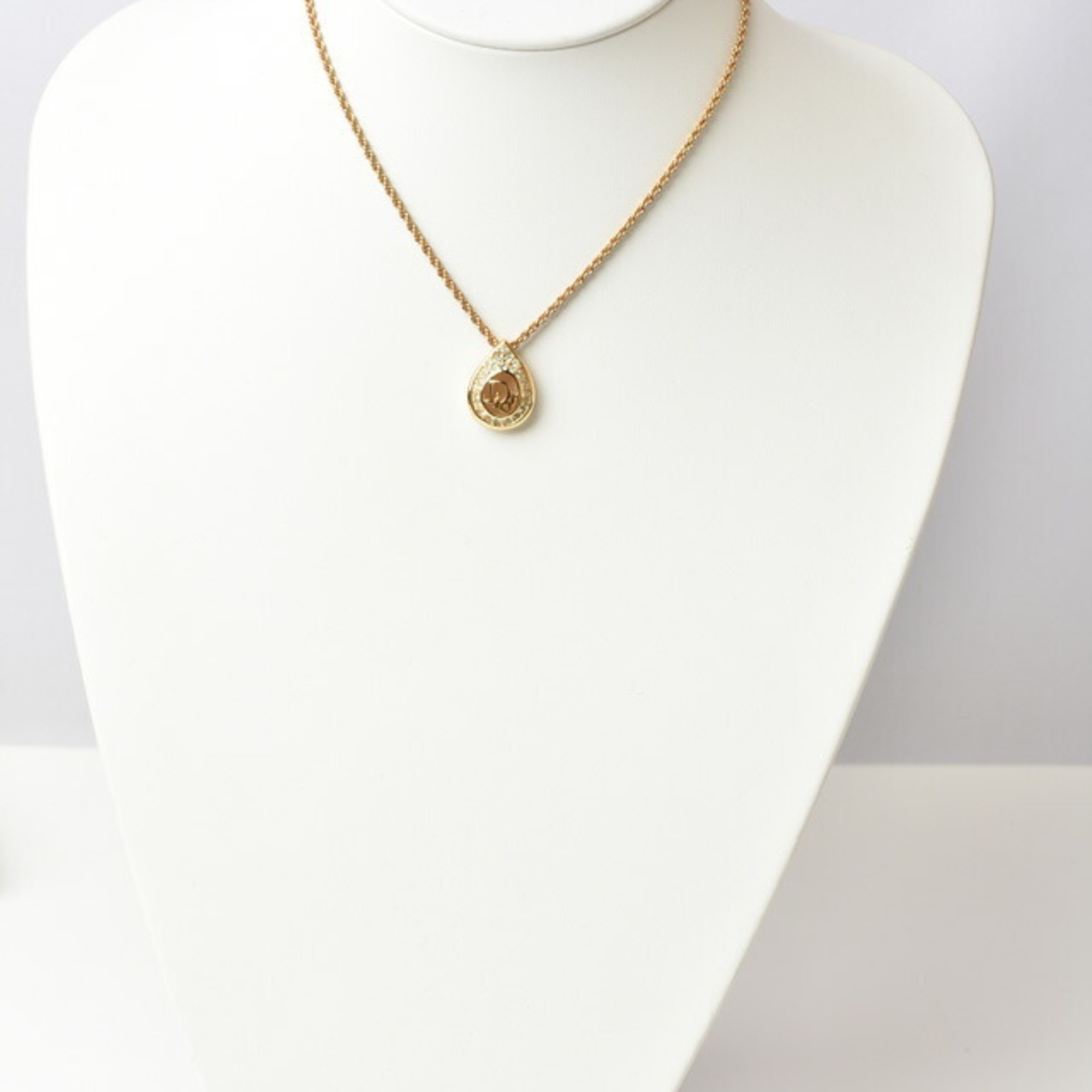Christian Dior Necklace Choker Teardrop Motif Rhinestone Gold