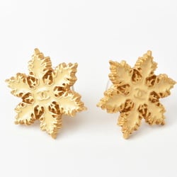 CHANEL Earrings Gold Cream CC Coco Mark Snow Snowflakes
