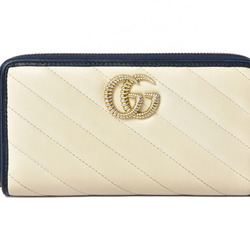 Gucci Wallet GUCCI Long GG MARMONT Marmont Quilted Leather White Navy 573810