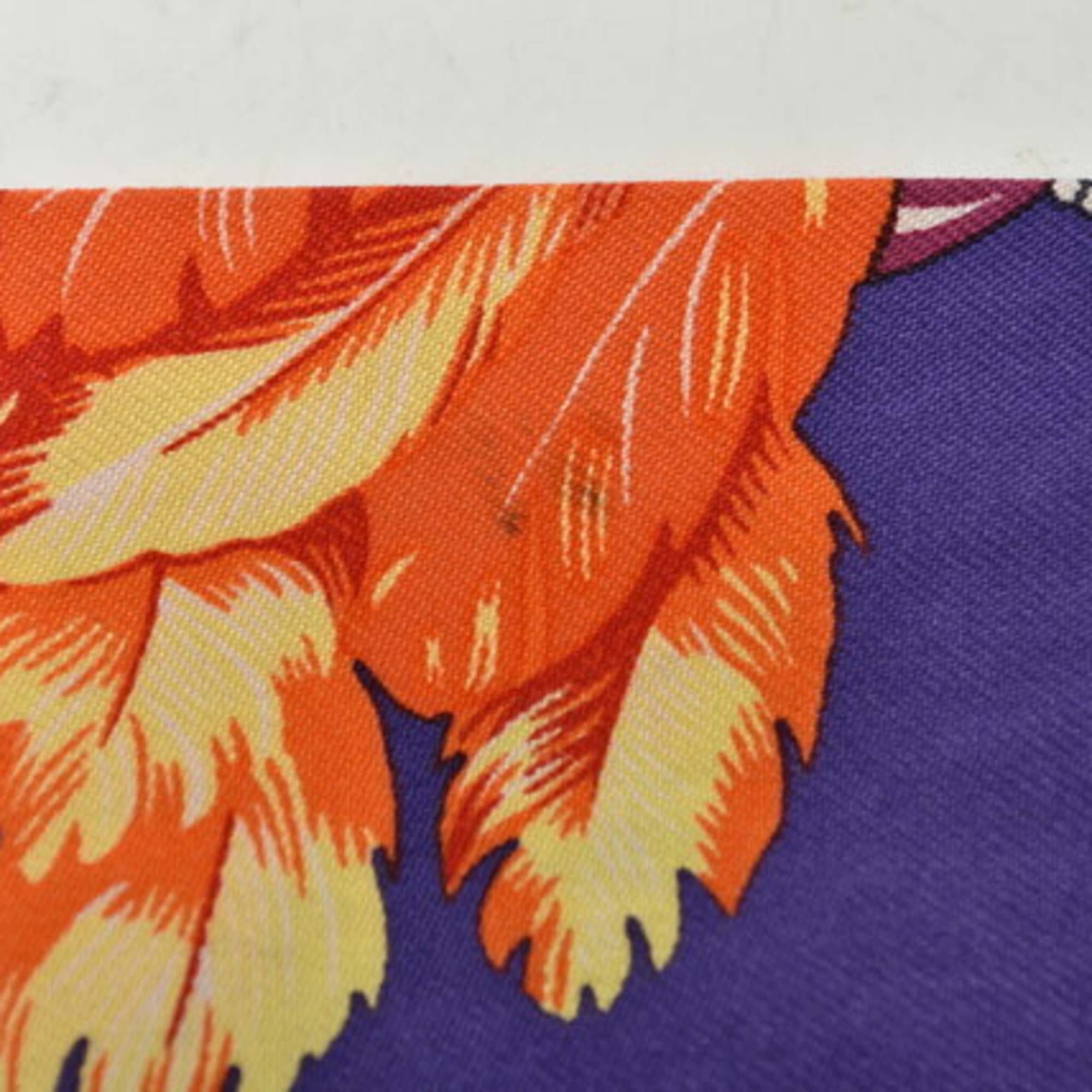 Hermes Twilly Scarf Muffler HERMES Silk Twill Feather Motif Purple Orange Multi