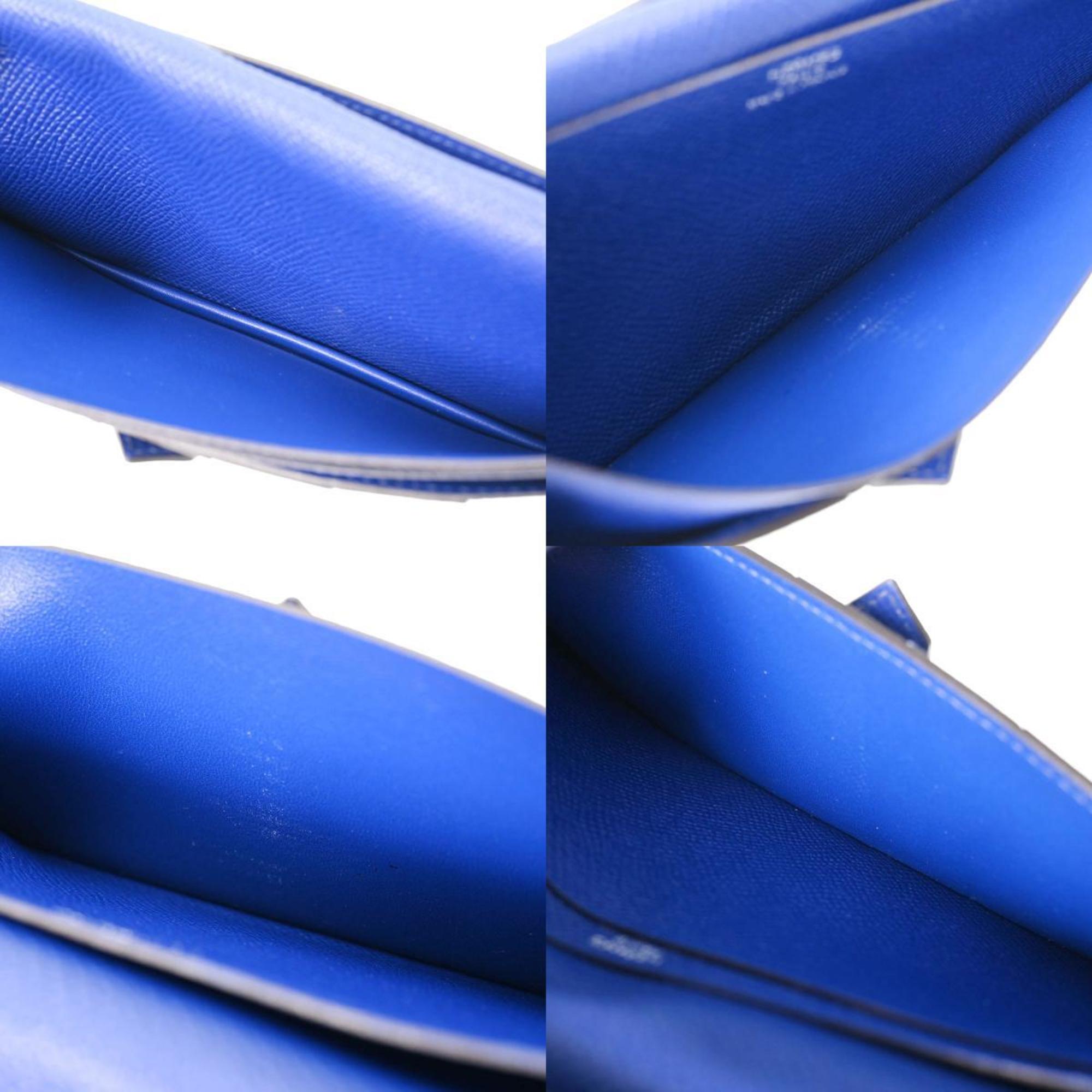 HERMES Bairs Soufflé Blue Electric T-engraved (around 2015) Unisex Vaux Epson Long Wallet