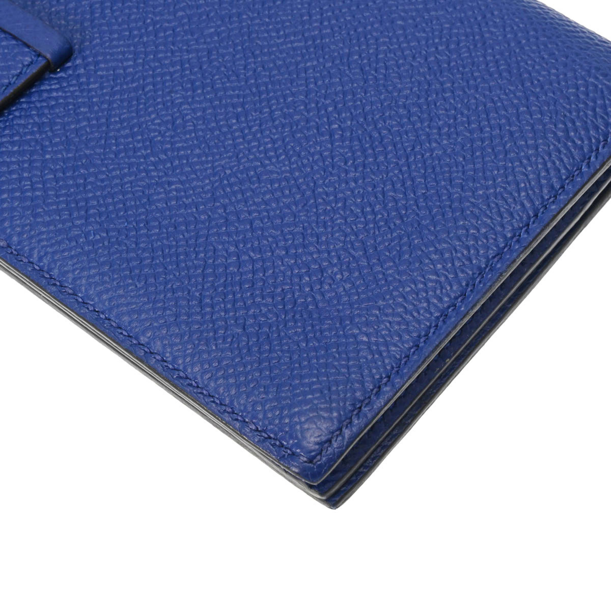 HERMES Bairs Soufflé Blue Electric T-engraved (around 2015) Unisex Vaux Epson Long Wallet