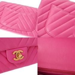 CHANEL V Stitch Chain Shoulder 20cm Pink Ladies Lambskin Bag