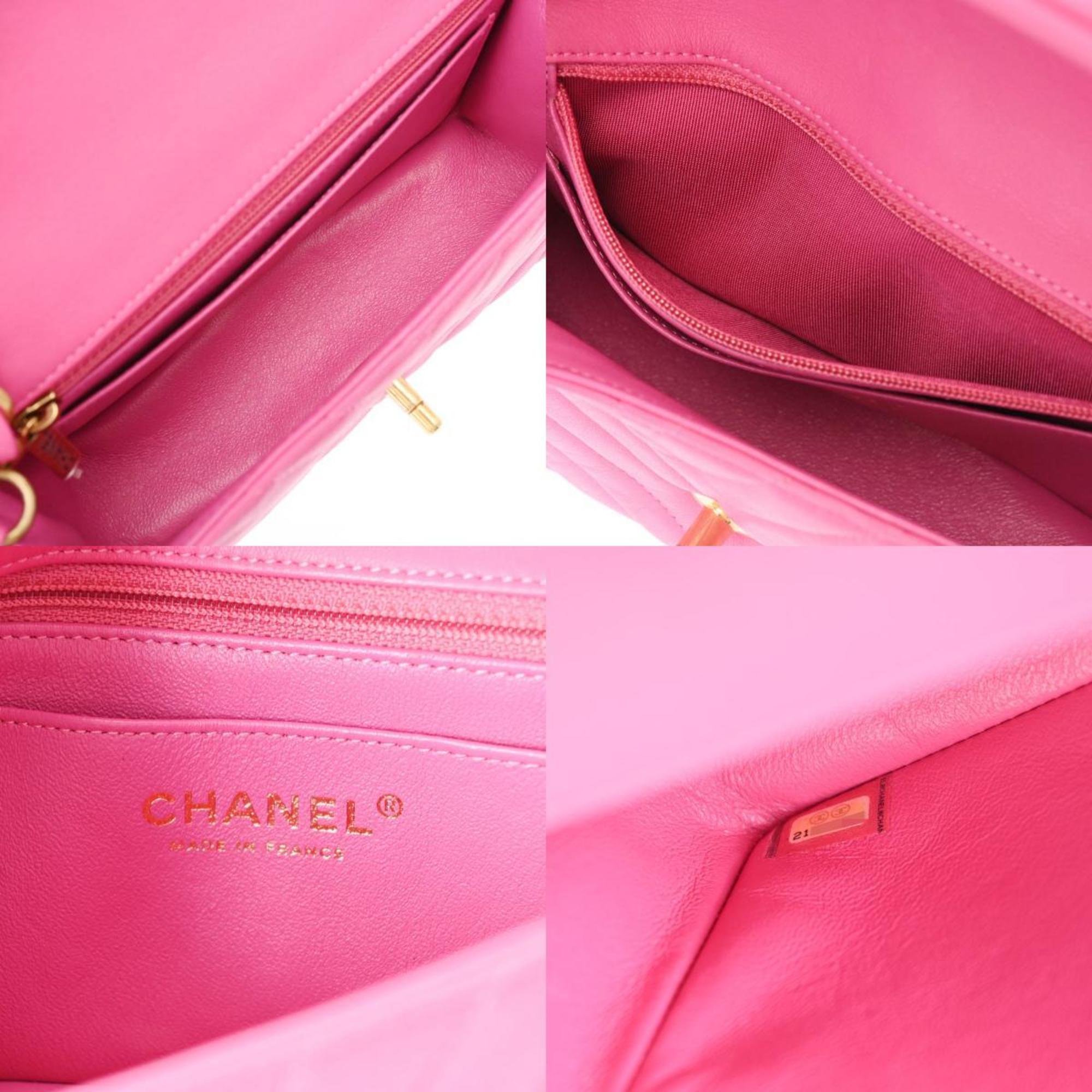 CHANEL V Stitch Chain Shoulder 20cm Pink Ladies Lambskin Bag