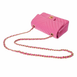 CHANEL V Stitch Chain Shoulder 20cm Pink Ladies Lambskin Bag