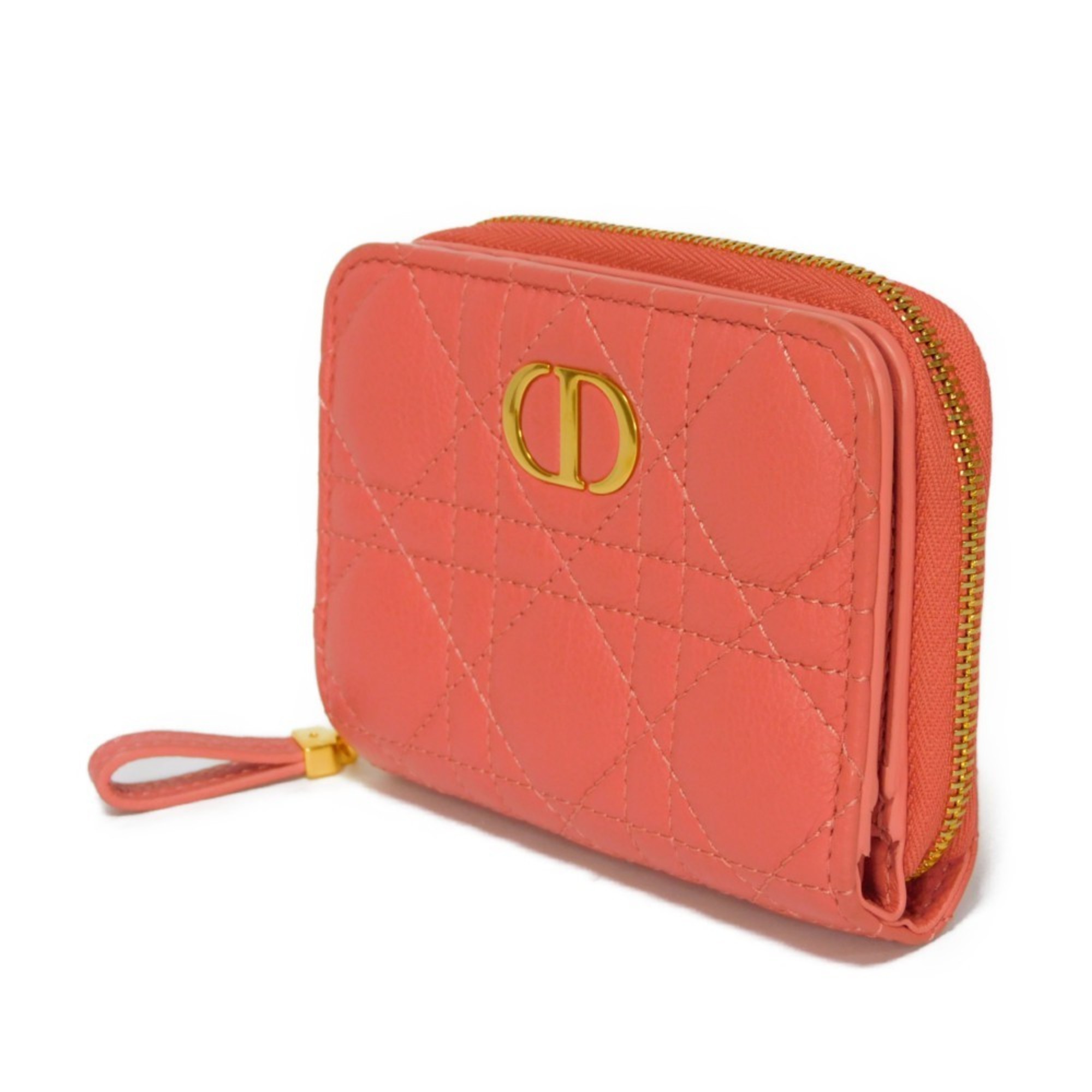 Christian Dior Dior Bifold Wallet Caro CD Logo Stitch Cannage Dark Pink S5032UWHC Women's