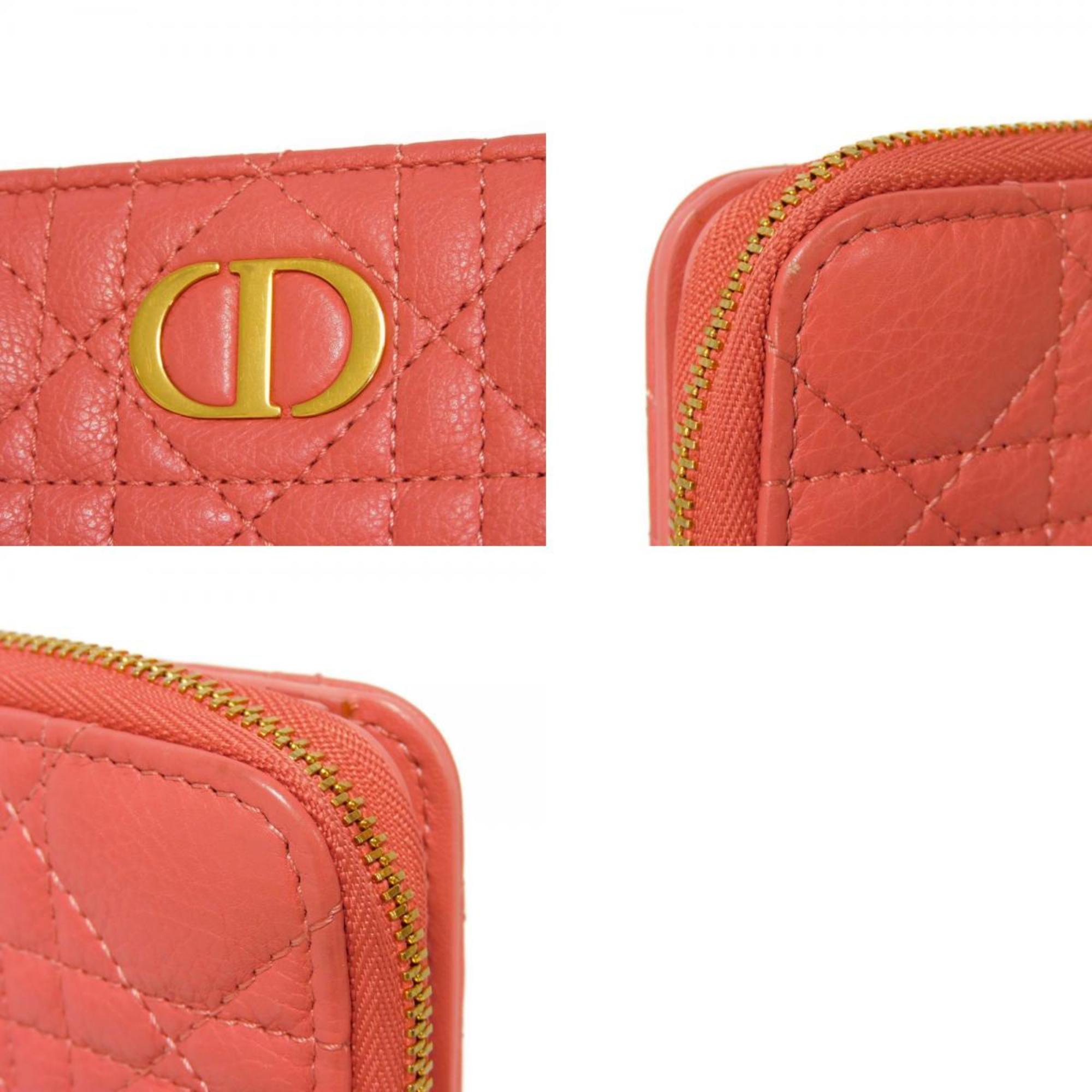 Christian Dior Dior Bifold Wallet Caro CD Logo Stitch Cannage Dark Pink S5032UWHC Women's