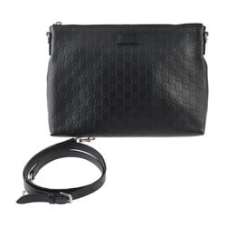 GUCCI Guccisima Shoulder Bag 473882 Leather Black Silver Hardware 2WAY Second Pouch
