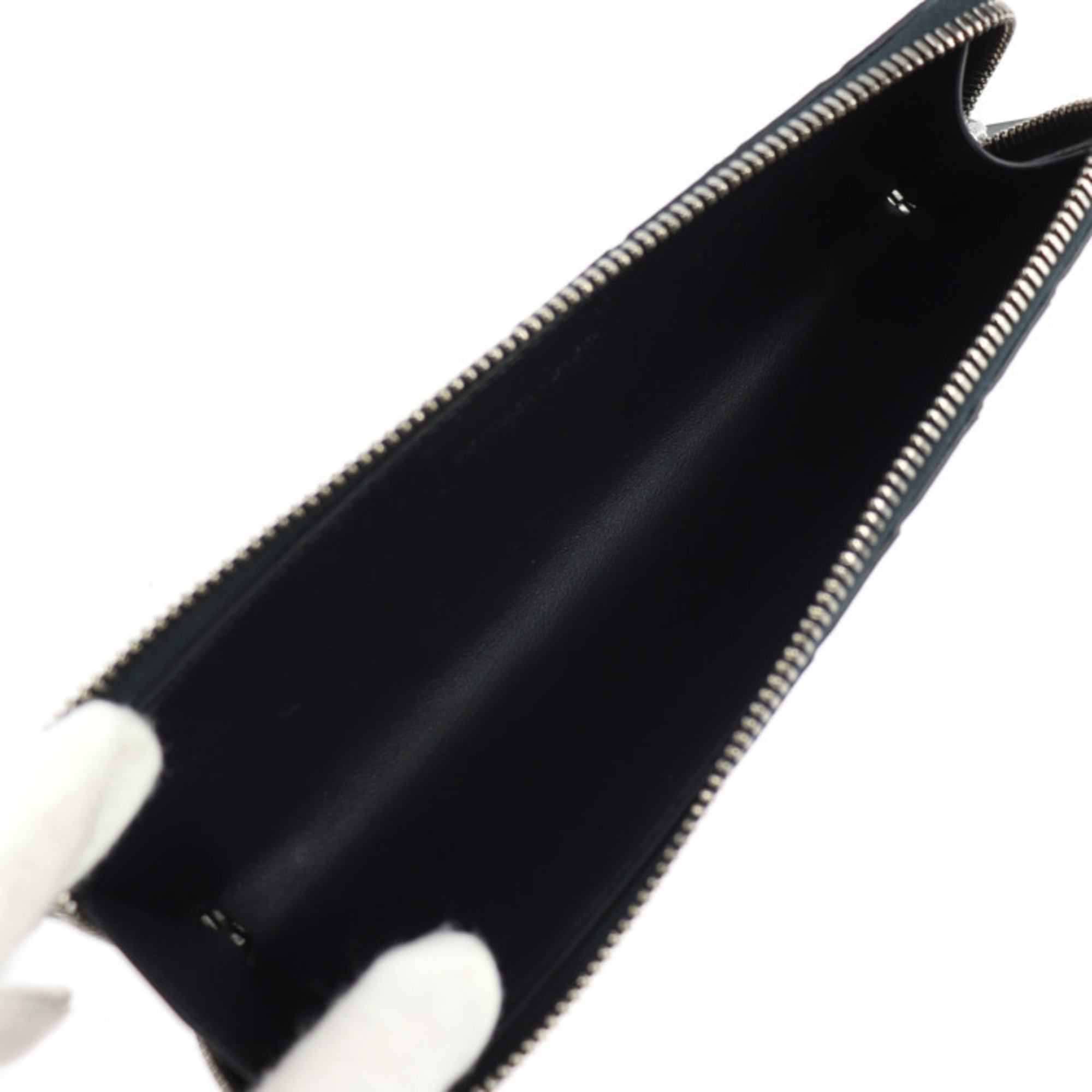 BOTTEGA VENETA Intrecciato Pen Case 730023 Calf Leather Black Silver Hardware Point Pencil Accessory