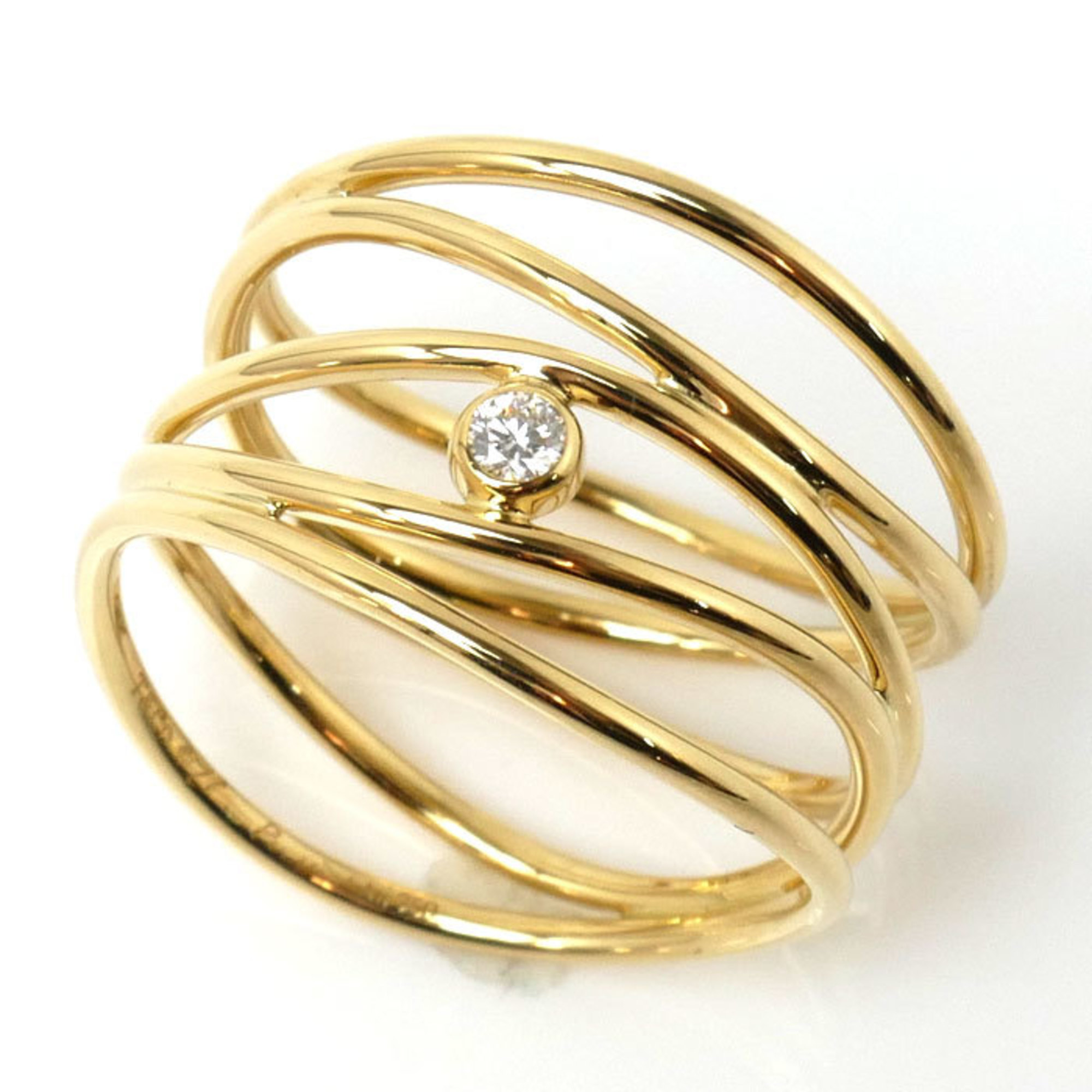TIFFANY&Co. Tiffany K18YG Yellow Gold Wave 5 Row Diamond Ring 60147037 No. 16 5.1g Women's