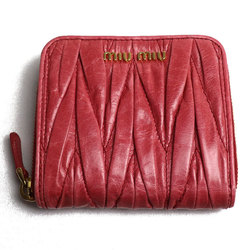 Miu Miu MIU Matelasse Round Zipper Bifold Wallet Pink 5ML522 Women's