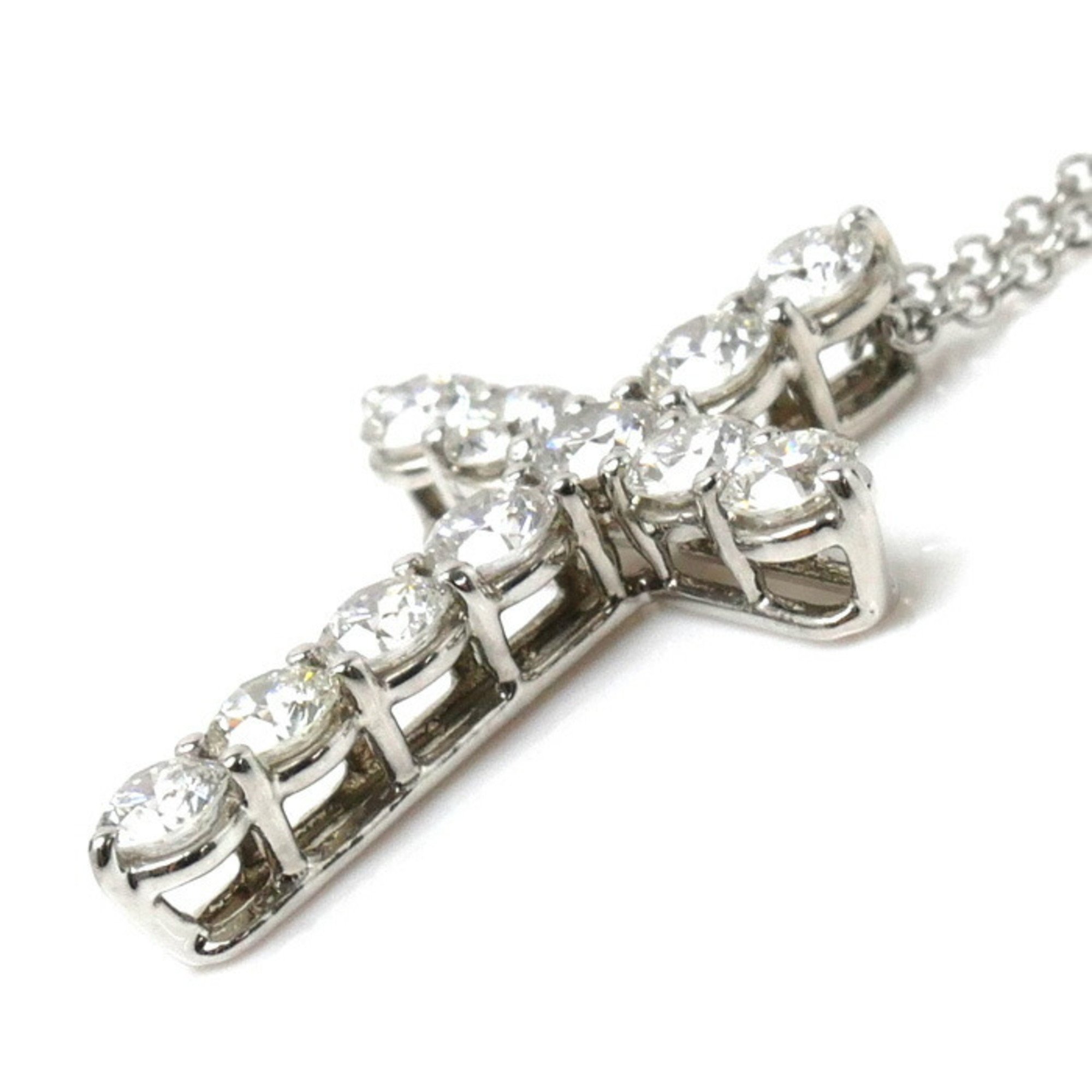 TIFFANY&Co. Tiffany Pt950 Platinum Medium Cross Diamond Necklace 60007330 3.7g 41cm Ladies