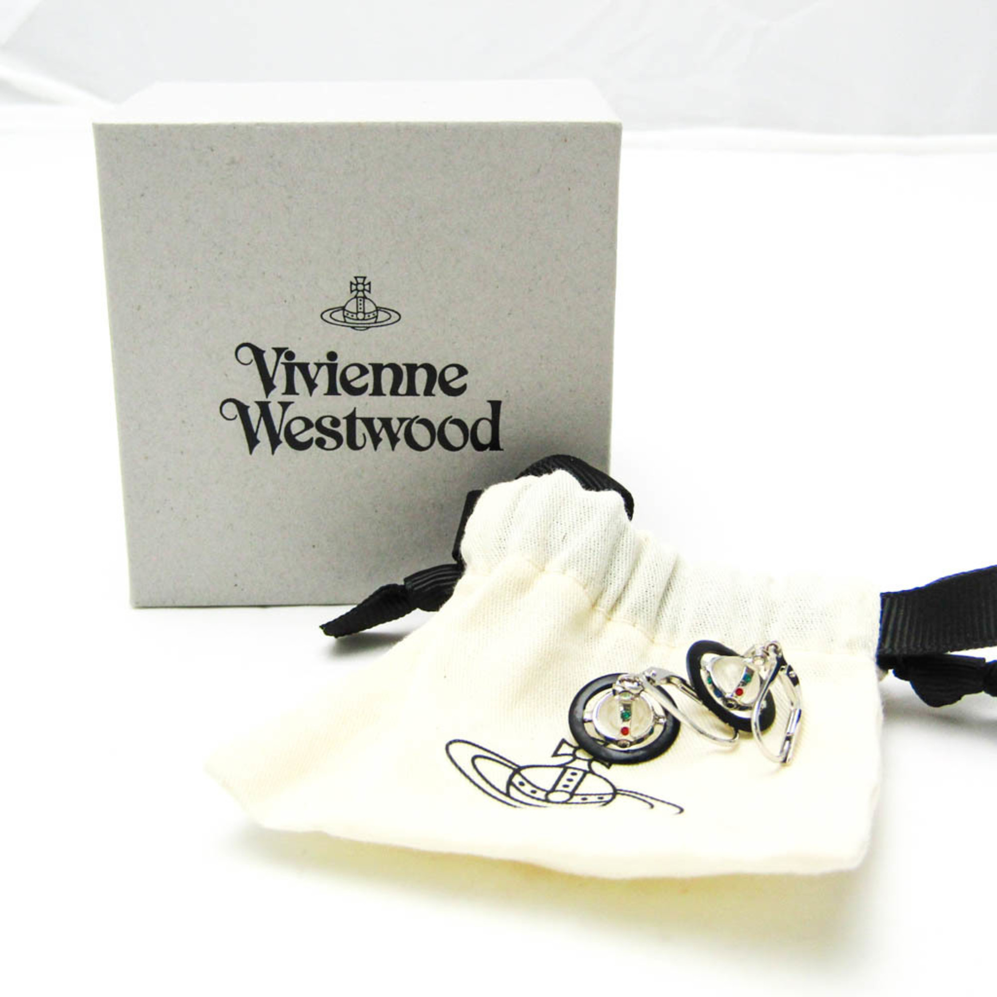 Vivienne Westwood Orb Metal,Rhinestone Stud Earrings Black,Clear