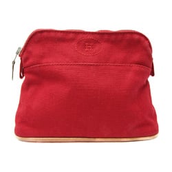 Hermes Bolide MM Women's Cotton,Leather Pouch Brown,Red Color