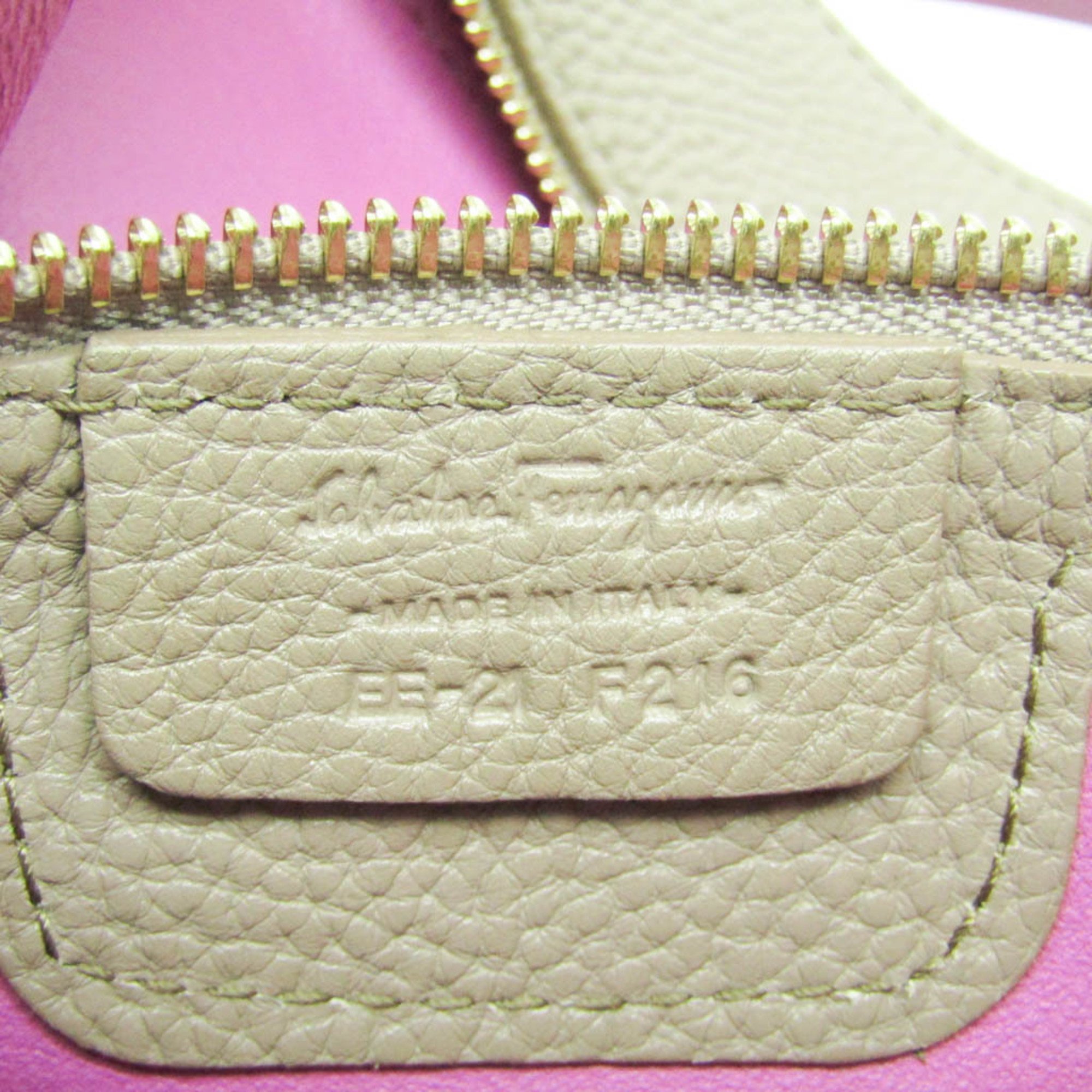 Salvatore Ferragamo AMY EE-21 F216 Women's Leather Tote Bag Pink Beige